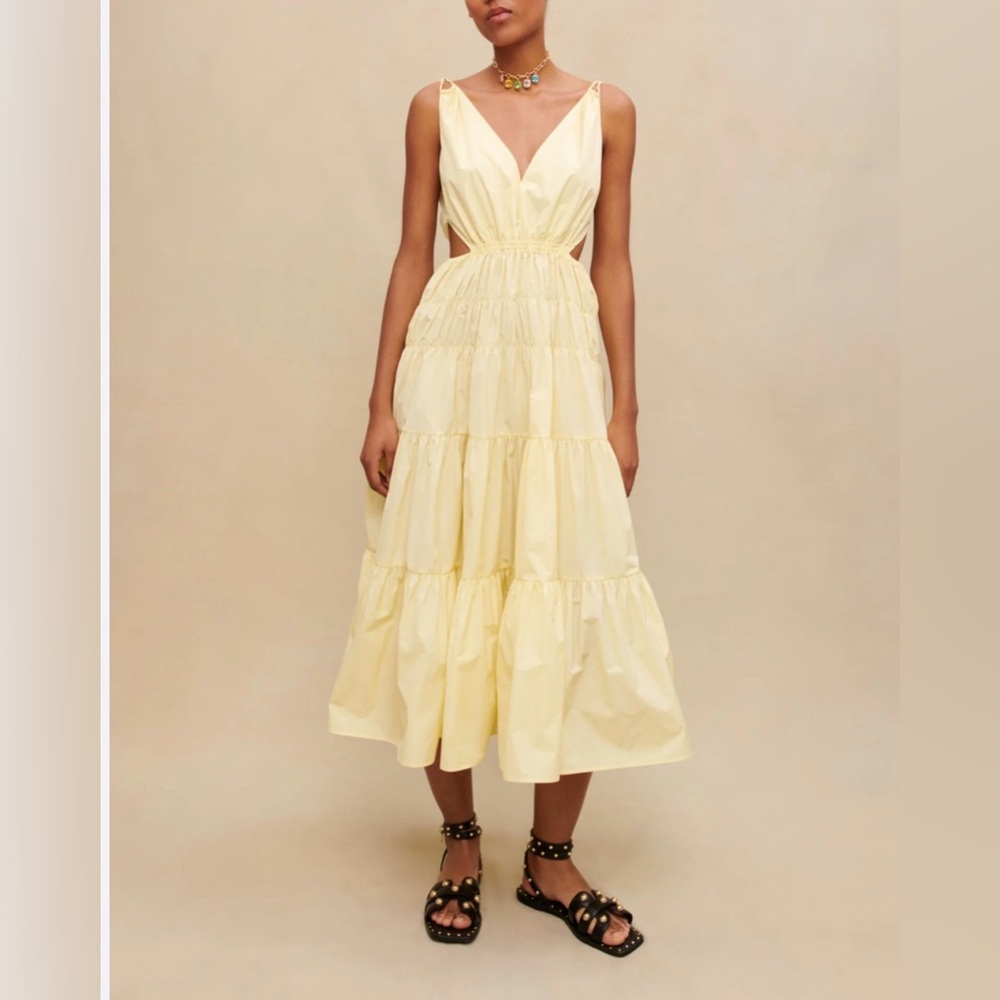 Maje Light Yellow Tiered Midi Dress